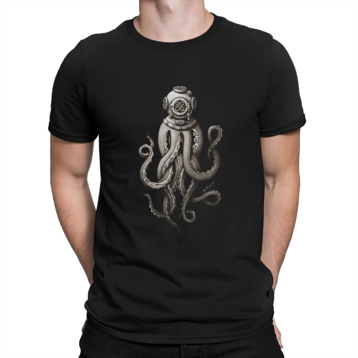 Scuba Diving Ferocious Deep Sea Diving Octopus Tshirt Men Tops Vintage Summer Streetwear T Shirt