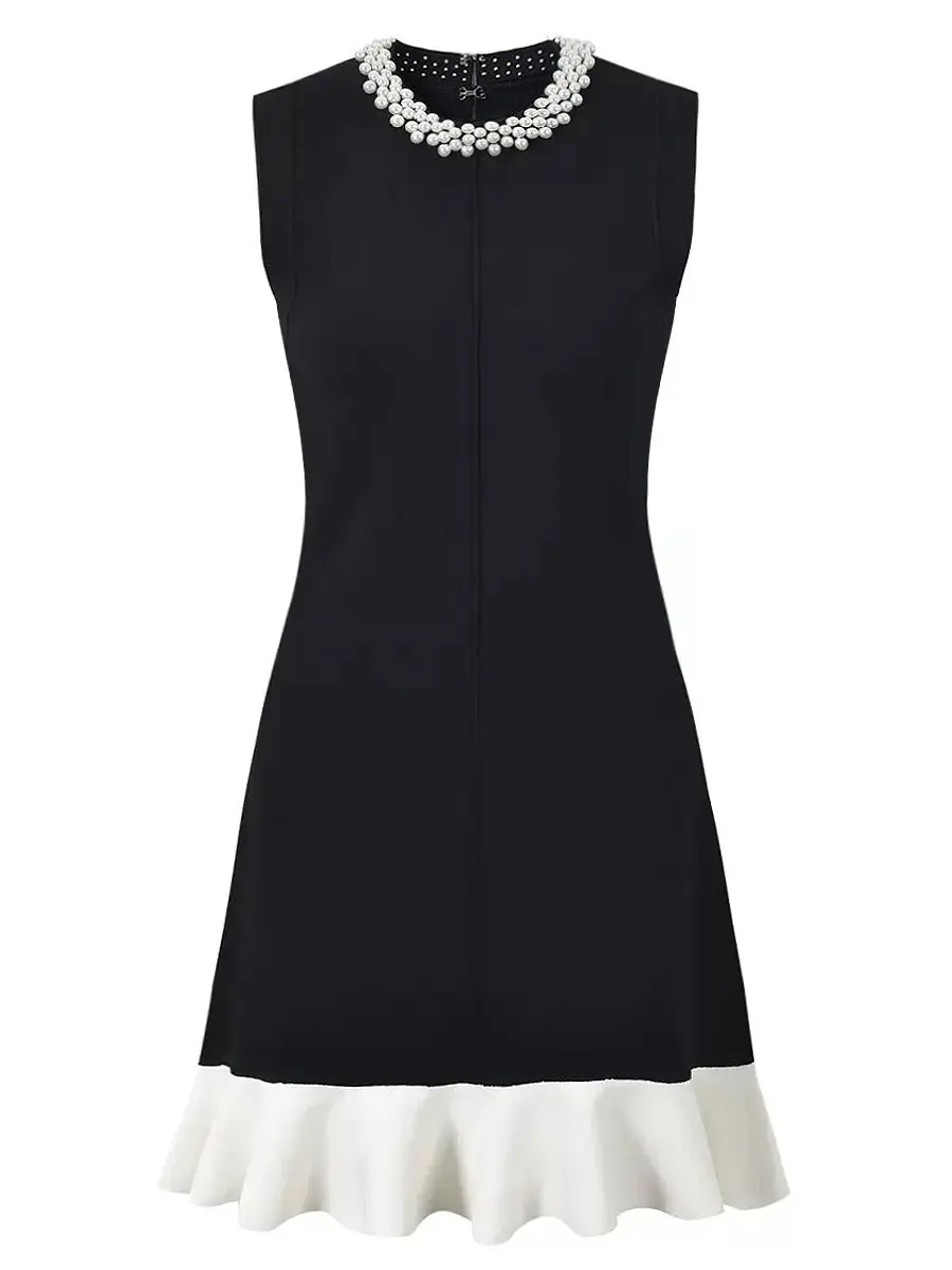 Robe courte d'été, nouvelle mode et élégante, sans manches, col rond, boutons tricotés en perles, polyvalente, coupe cintrée