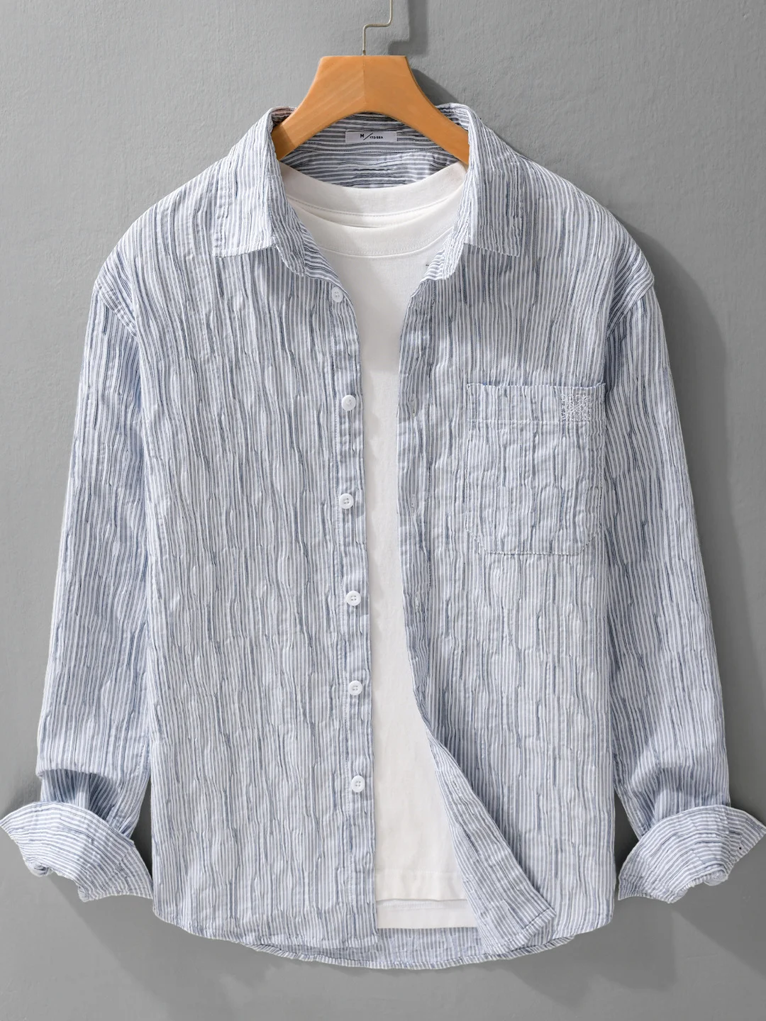 

Повседневная мужская длинная све irt, эластичная вертикальная полоска, осенняя новинка, модная текстура, легкая смесь хлопка, нейлона и полиэстера