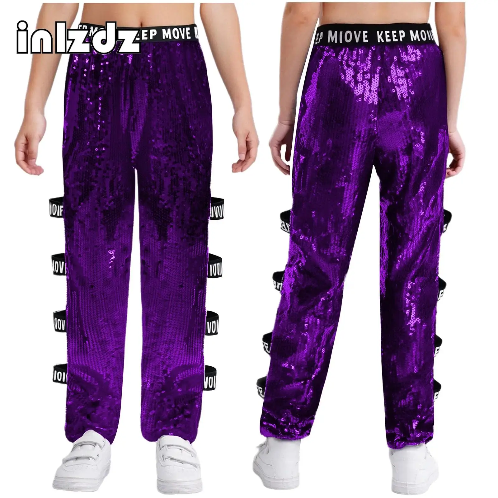 

Kids Cutout Glittery Sequin Pants for Girls Hip-Hop Jazz Dance Stage Performance Costume for Stage Show Birthday Party Clothes