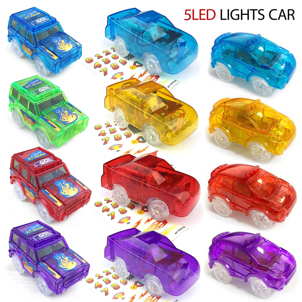 

5LED Light Electronic Color Transparent Car Track Toy Parts Track Car Children Toy Car Toy Light Bar Car Toy Birthday Gift