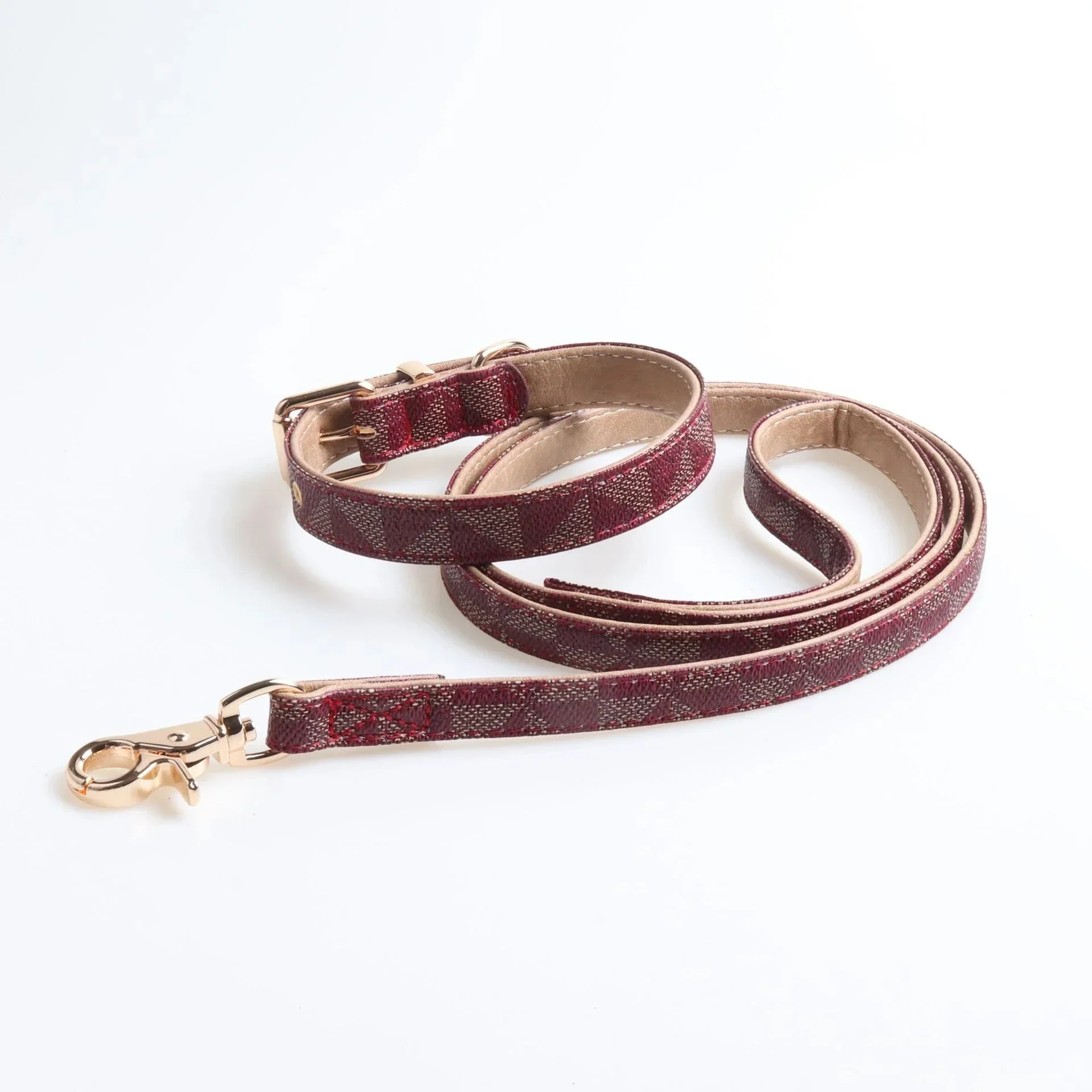 Dog Collar Luxury Designer Safe Adjustable Metal Button PU Leather Leash Lead Collar for Small Medium Large Dogs Pet Accessories