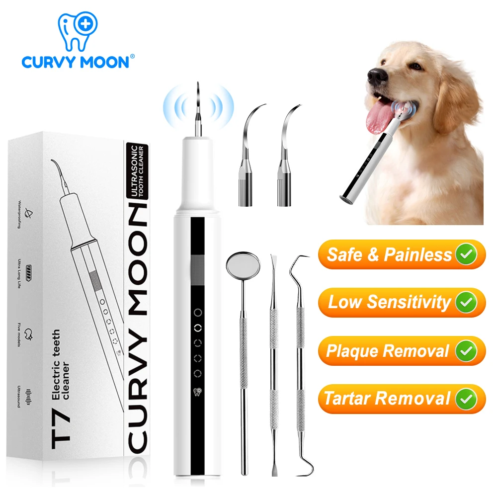 CURVY MOON Ultrasonic Tooth Cleaner Pet Dog Cat Use Serise Dental Scaler for Tartar Calculus Plaque Removal Teeth Whitening Tool