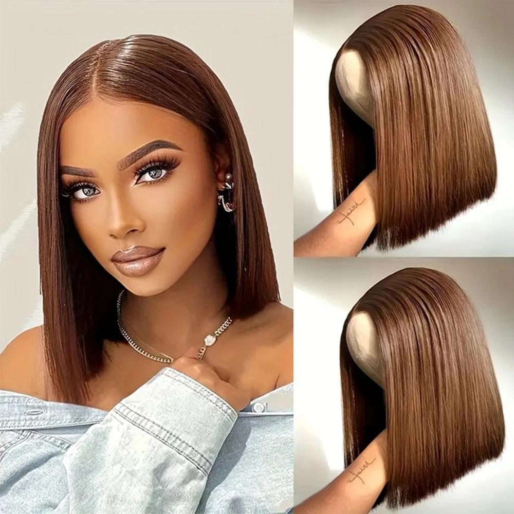 

13x4 Lace Frontal Short Bob Wig Ginger Orange Color Straight Transparent Lace Frontal Wigs Human Hair For Black Woman 10 Inch