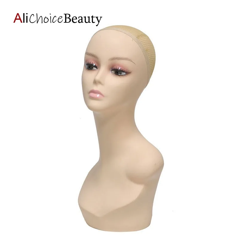 Realistic Mannequin Head Wig Display Stand with Shoulder PVC Makeup Practice Holder