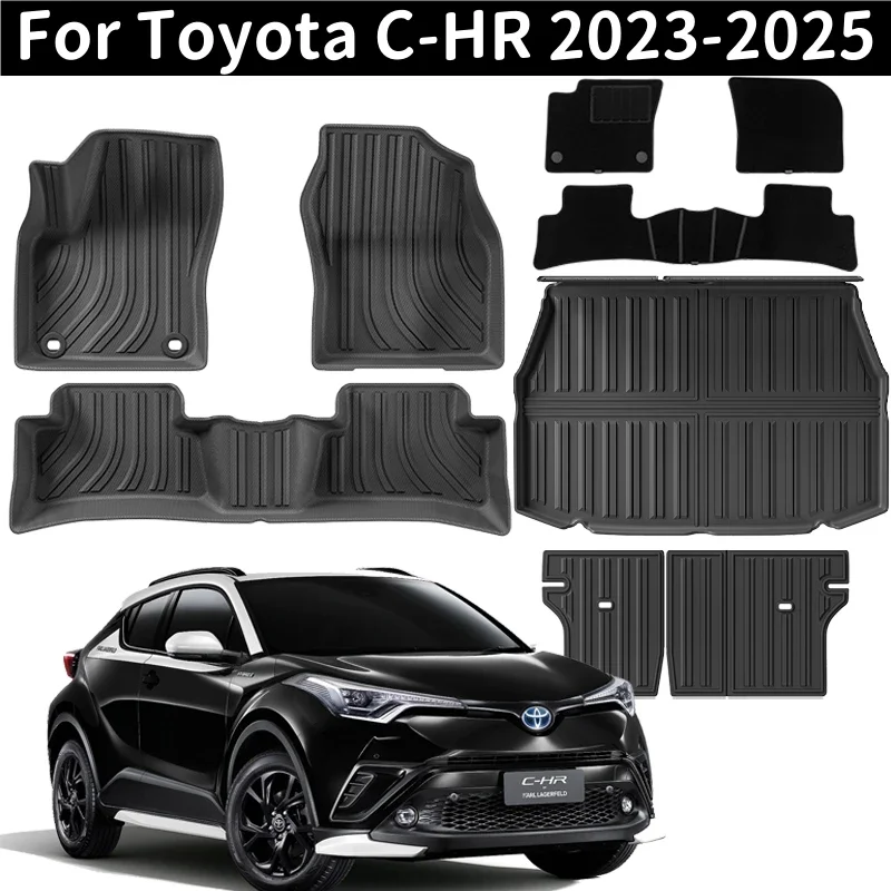 

For Toyota C-HR 2025 2024 2023 TPE Floor Mats & Trunk Mat, LHD All-Weather Waterproof Carpets Set Cargo Backrest Mats