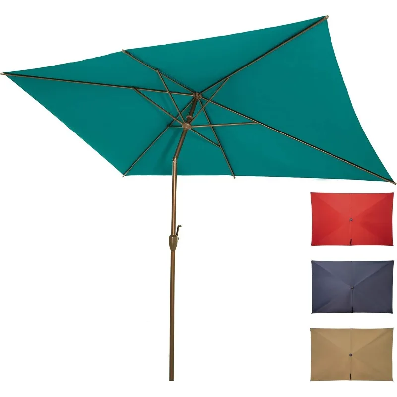 6.5x10ft Patio Umbrella Rectangular Outdoor Table Umbrella with Crank & Push Button Tilt for Terrace, Backyard, Garden