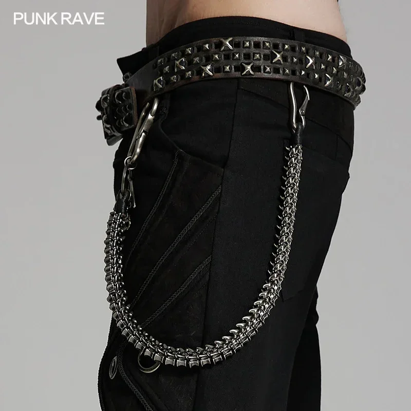 PUNK RAVE Men's Apocalypse Punk Simulated Spine Design Skeleton Waist Chain Personalized Retro Style Accessories Gifts for Men