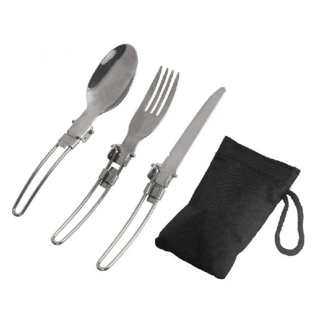 

3 pcs 1 set Portable Outdoor Camping Travel Picnic Foldable Stainless Steel Cutlery Set Spoon Fork Knife tableware