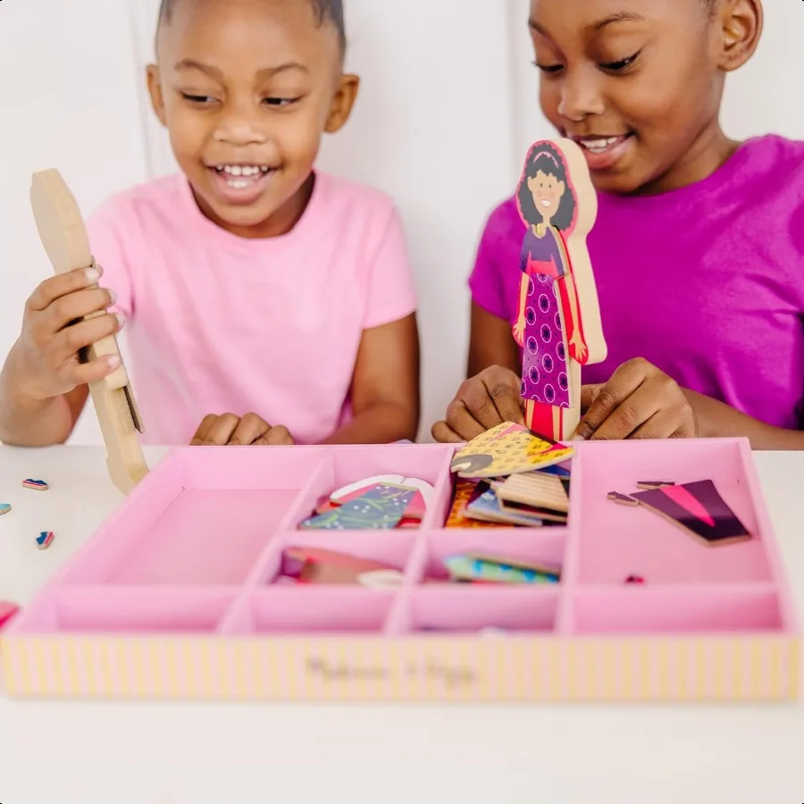 Melissa Doug Abby and Emma Magnetic Wooden DrUp Dolls Play Set 55+ Pieces Magnetic Dolls Pretend Play Preschool Toys for 3+