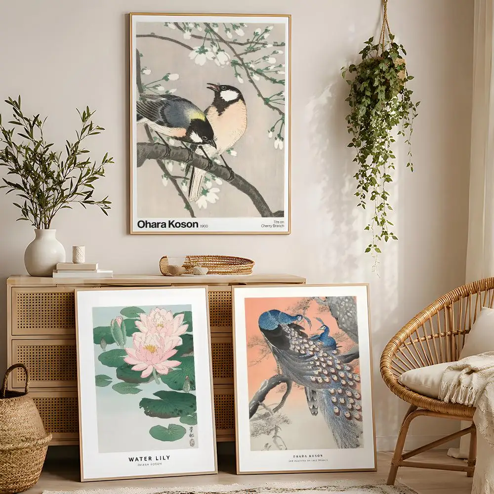 Japanese Art O-Ohara Koson Poster Stylized Art Textured Canvas Mural For Bedroom Living Room Interior Wall Decoration