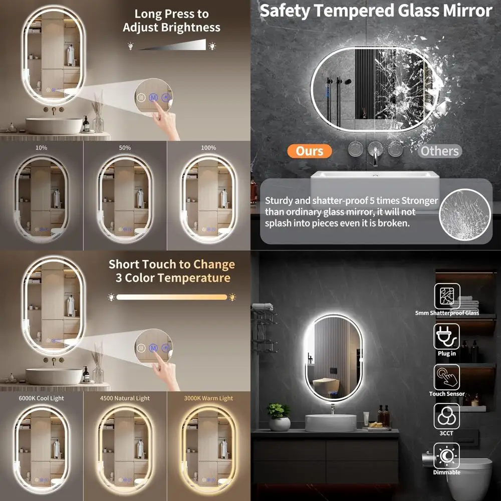 

Зеркало для ванной 24x40 безрамное, светодиодное, с регулируемой яркостью, функцией антизапотевания, фронтальной и задней подсветкой