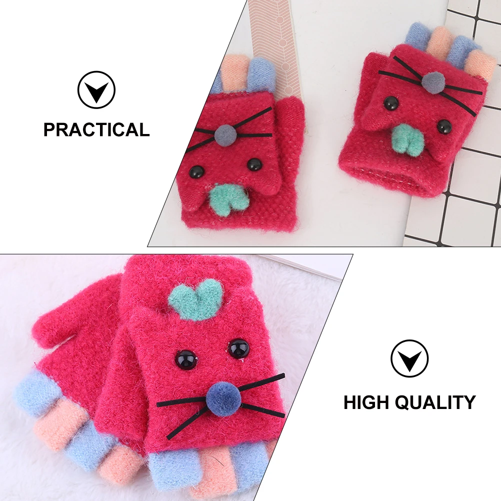 

's Cat Gloves Half Finger with Flip Warm Knitted Cartoon Yarn Winter