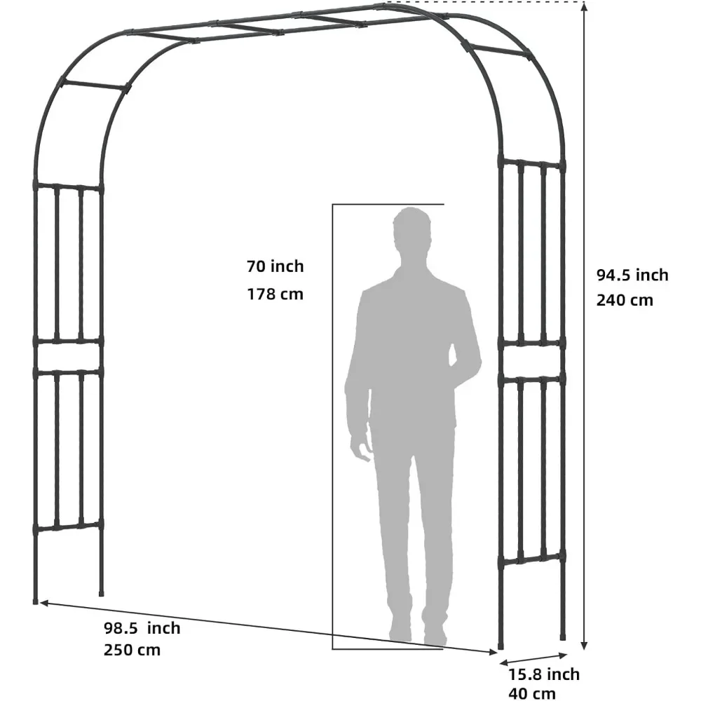 Garden Arch Trellis - Length: 98.5in, Height: 94.5in Garden Arch Trellis for Plants Outdoor - Garden Arch for Decoration (Black)