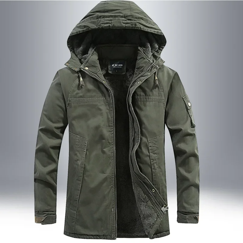 

Parkas Men Washed Cotton Thick Fleece Casual New Coat Military Windproof Hooded Jackets Winter Warm Tactical Jacket Men Outdoor