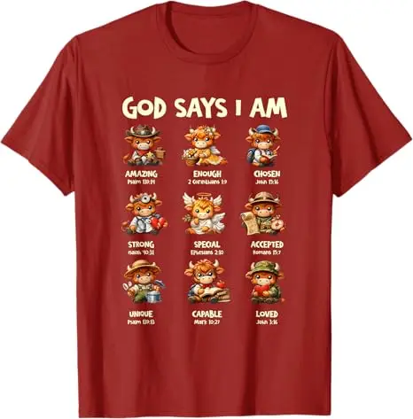 Schottisches Kuh-T-Shirt: Gott sagt, ich bin eine Highland-Kuh – Christliches religiöses Kleinkuh-T-Shirt, Y2K Glaube Jesus Bibelvers Tee Bekleidung – Detail 3