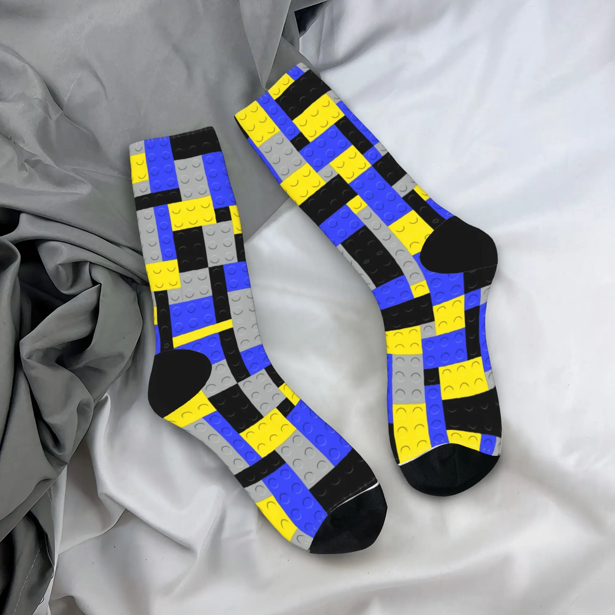 Yellow Gray Blue Black Building Blocks Bricks Master Builder Stockings  Design Fashion Socks Autumn Anti Socks Skateboard Socks