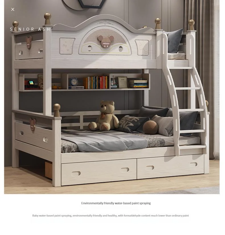 //Cherry Wood Luxury Convertible Children's Bed With Storage Anti-Fall Design Comfortable Twin XL Size