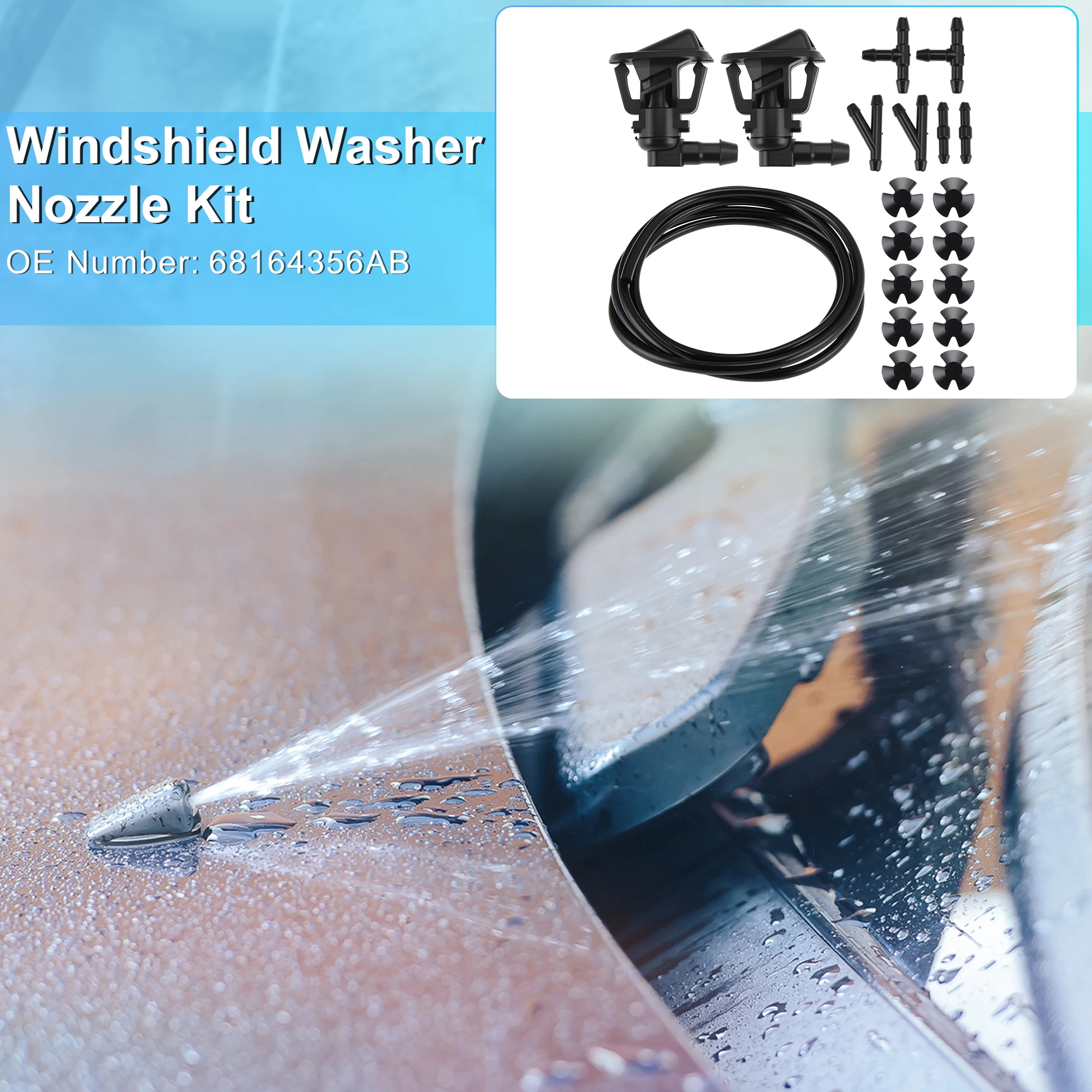 X Autohaux Windshield Washer Nozzle Kit for Jeep JK Series Wrangler 13-17