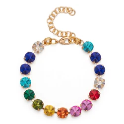 BEUTIFOR Rhinestone Beads Women Bracelet Gold Color Prong Setting Copper O Chain Colorful Jewelry