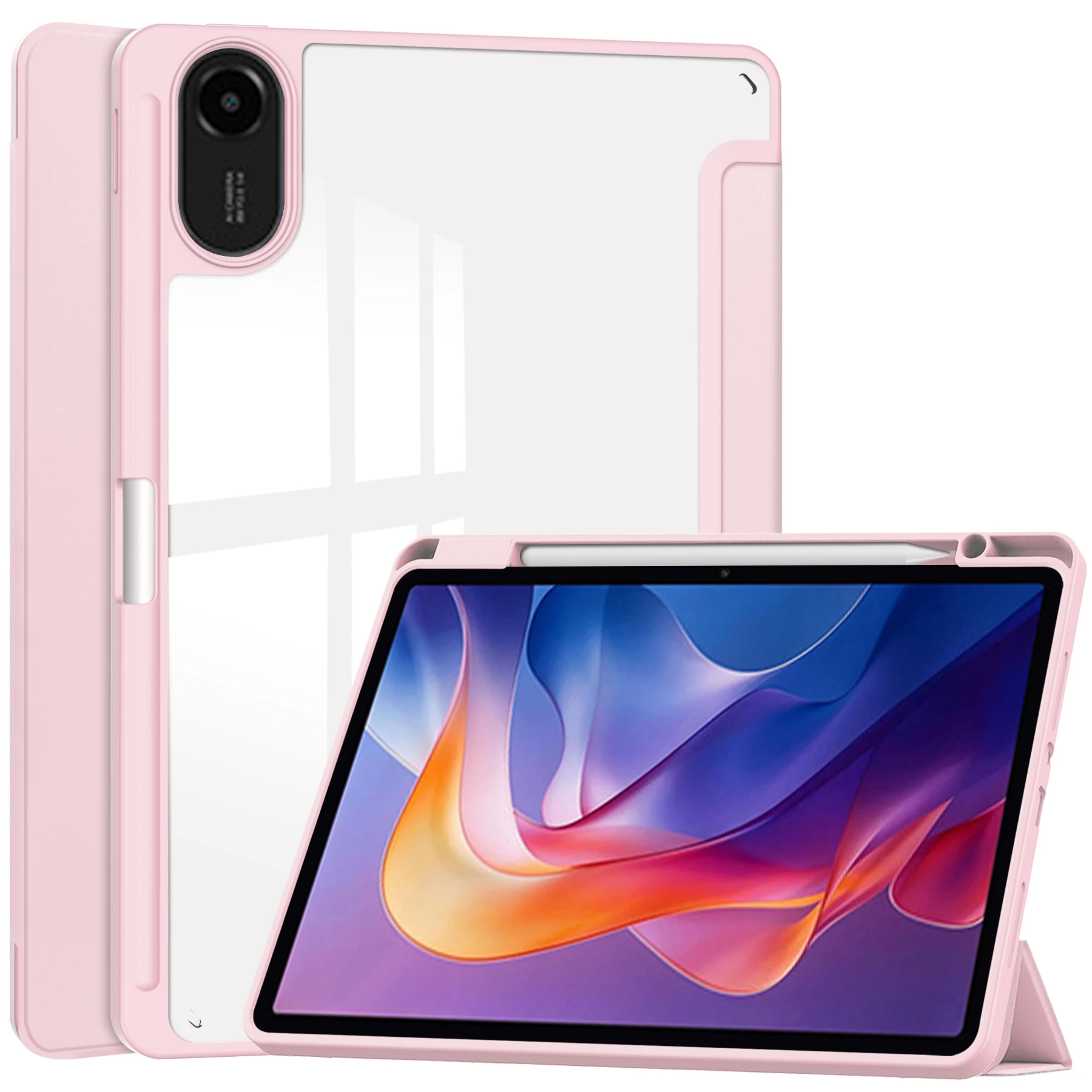 

Чехол для Xiaomi Redmi Pad 2, прозрачный акриловый кожаный чехол для планшета с поддержкой автоматического сна/пробуждения - розовый