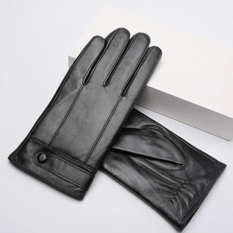 

Real Leather Gloves Male Winter Thermal Plushed Lining Driving Fashion Simple Men Sheepskin Gloves Touchscreen Anti-Wind YSM0043