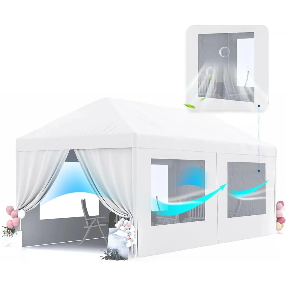 

Peaktop Outdoor 10x20 Heavy Duty Party Tent with 6 Removable Mesh Windows & Ventilation - Waterproof Outdoor Canopy Tent for Wed