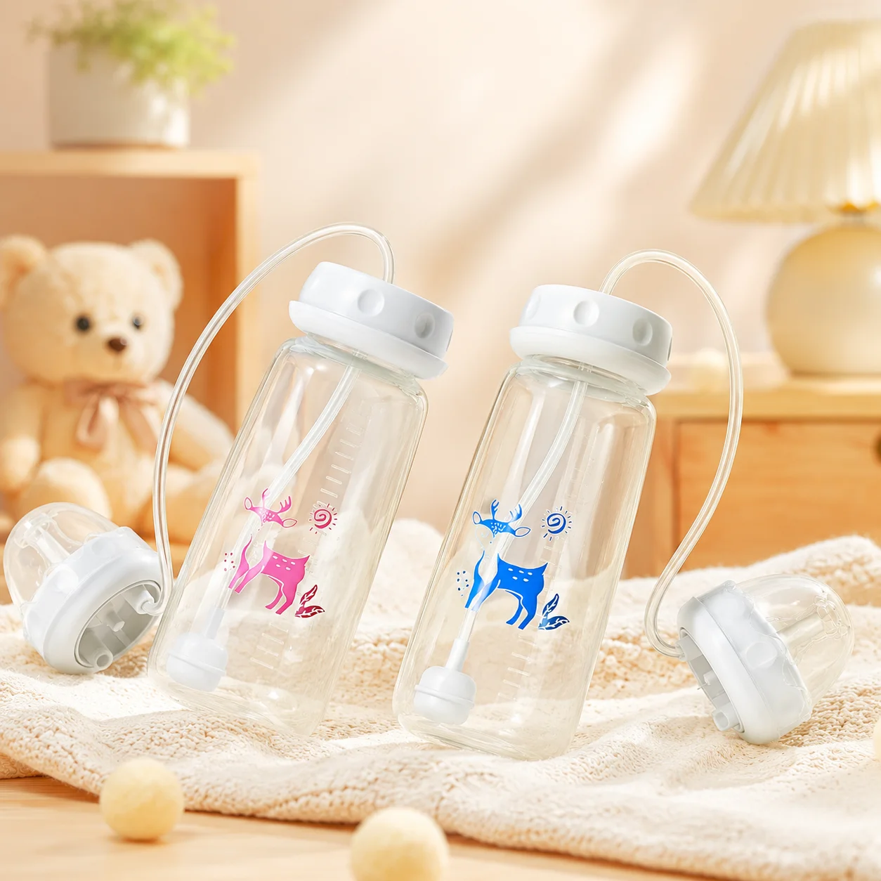 1 Stück Baby-Flasche für freihändiges Füttern, Stillfreigabe, Neugeborenen-Milchvorratsflasche zum Liegen, unverzichtbar für die Nachtfütterung
