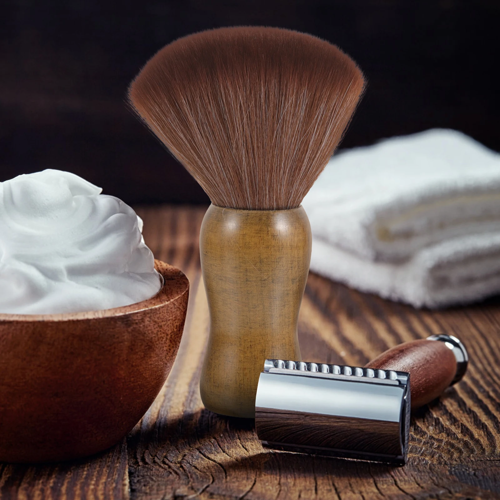 

Wooden Handle Shaving Brush For Beard Mustache Care Portable Grooming Tool Men'S Personal Hygiene Accessory Travel Size Facial