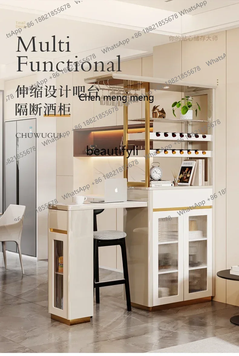 s8617 Living room light luxury partition cabinet bar table retractable cream wind household small glass door