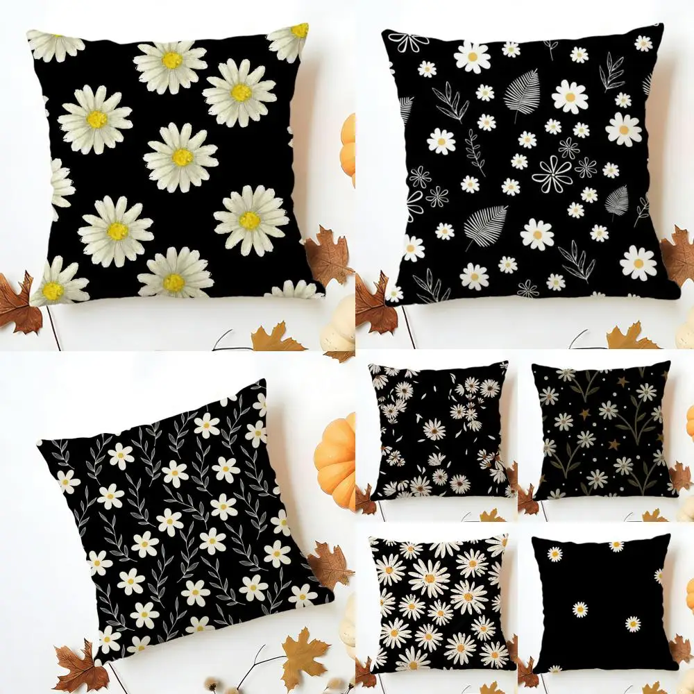 Classic Daisy Flowers Cushion Cover Washable Linen Pillowcase Soft  for Sofa Bed Cozy Home Room Decor