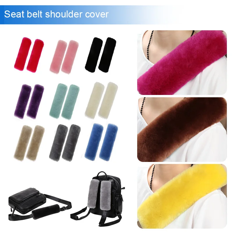 1pcs Soft Australian Pure Wool Car Seatbelt Cover Sheepskin Seat Belt Pillow Pad Safety Strap Cover Shoulder Pad Car Accessories