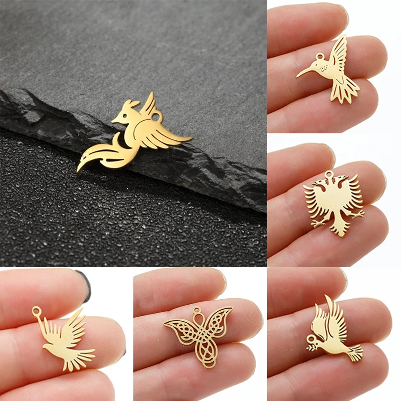 5pc Vintage Stainless Steel Phoenix Hummingbird Pendant Flying Animal DIY Jewelry Making Bird Charm Necklace Earring Accessories