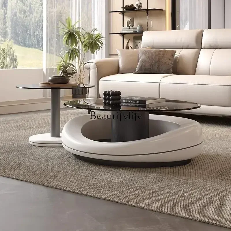 Tempered glass coffee table Modern simple small apartment minimalist round coffee table