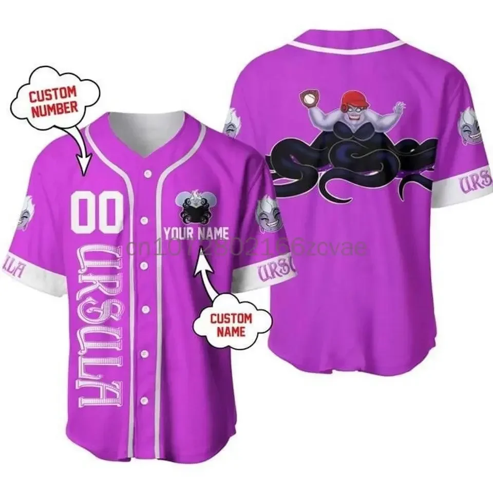 New Disney Ursula Black Baseball Jersey 3D Printing Casual Fashion Button Customized Baseball Shirt for Men and Women T-Shirt