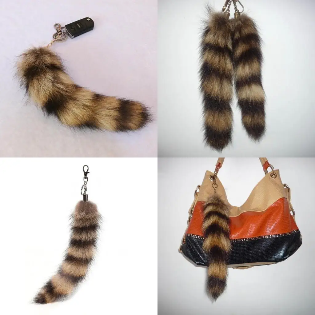  Long Foxes Racoon Tail Furs Keychain Exaggerated Handbag Pendant Keys Holder