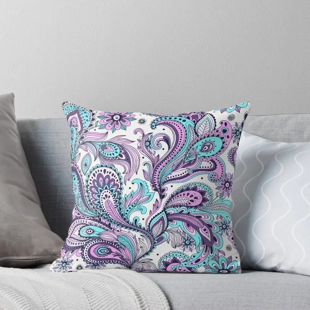 

Paisley Turquoise Purple Mauve Floral Boho Throw Pillow Christmas Pillows luxury covers Plaid Sofa pillow