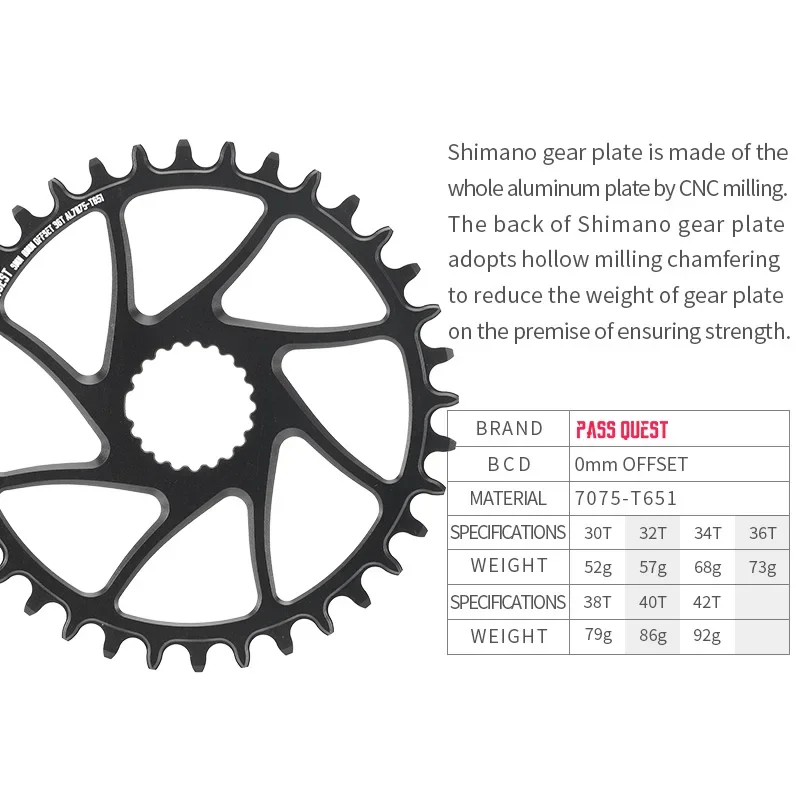 PASS QUEST 0mm Offset Bicycle Chainring Narrow Wide Chainwheel for SHIMANO Deore XT M7100 M8100 M9100 BOOST Direct Mount Crank