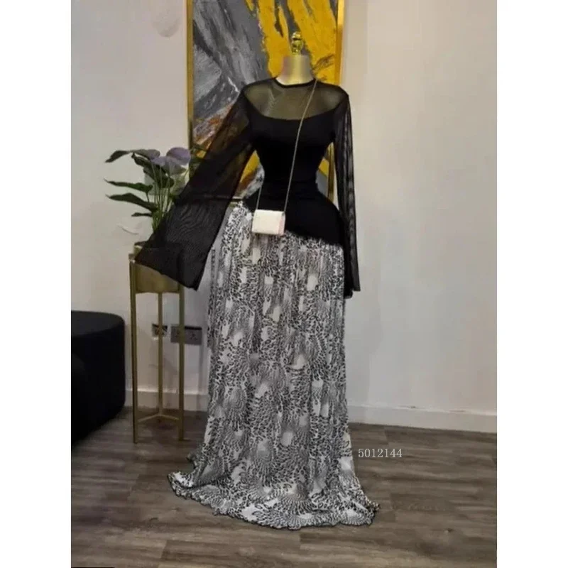 

Женское элегантное сетчатое платье макси с круглым вырезом и длинными рукавами, сексуальное вечернее платье для осеннего дня рождения и праздника