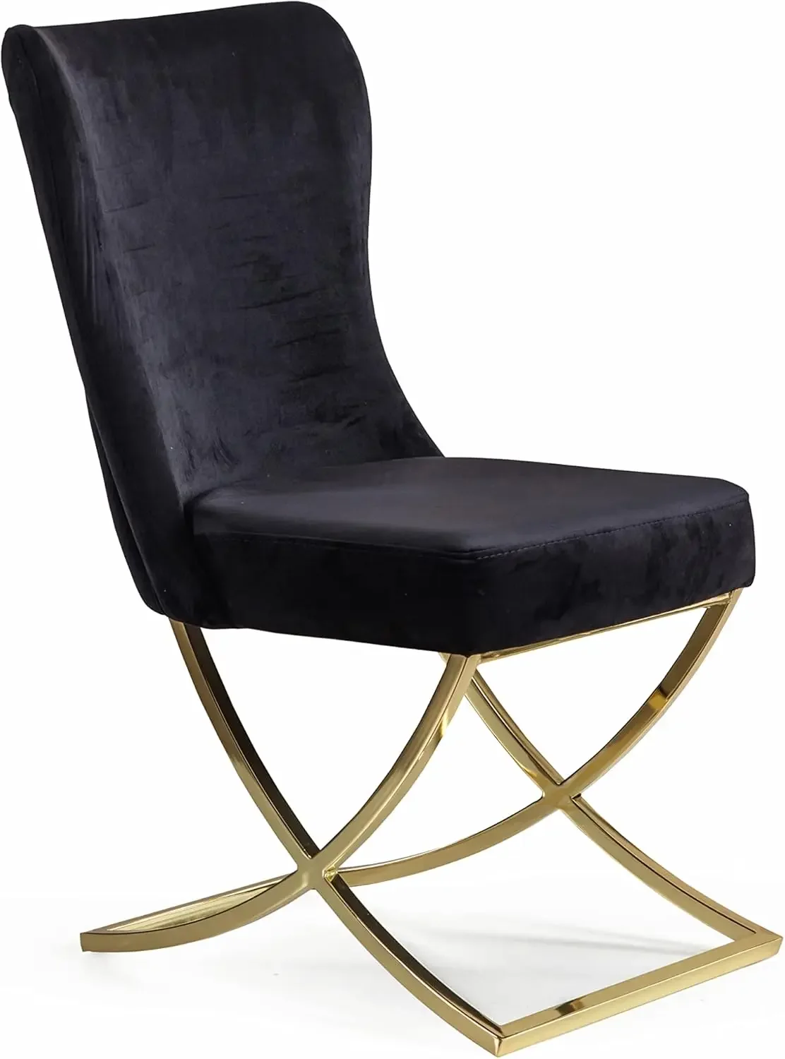 Dining Chair, Set of 2, Black With Gold Legs