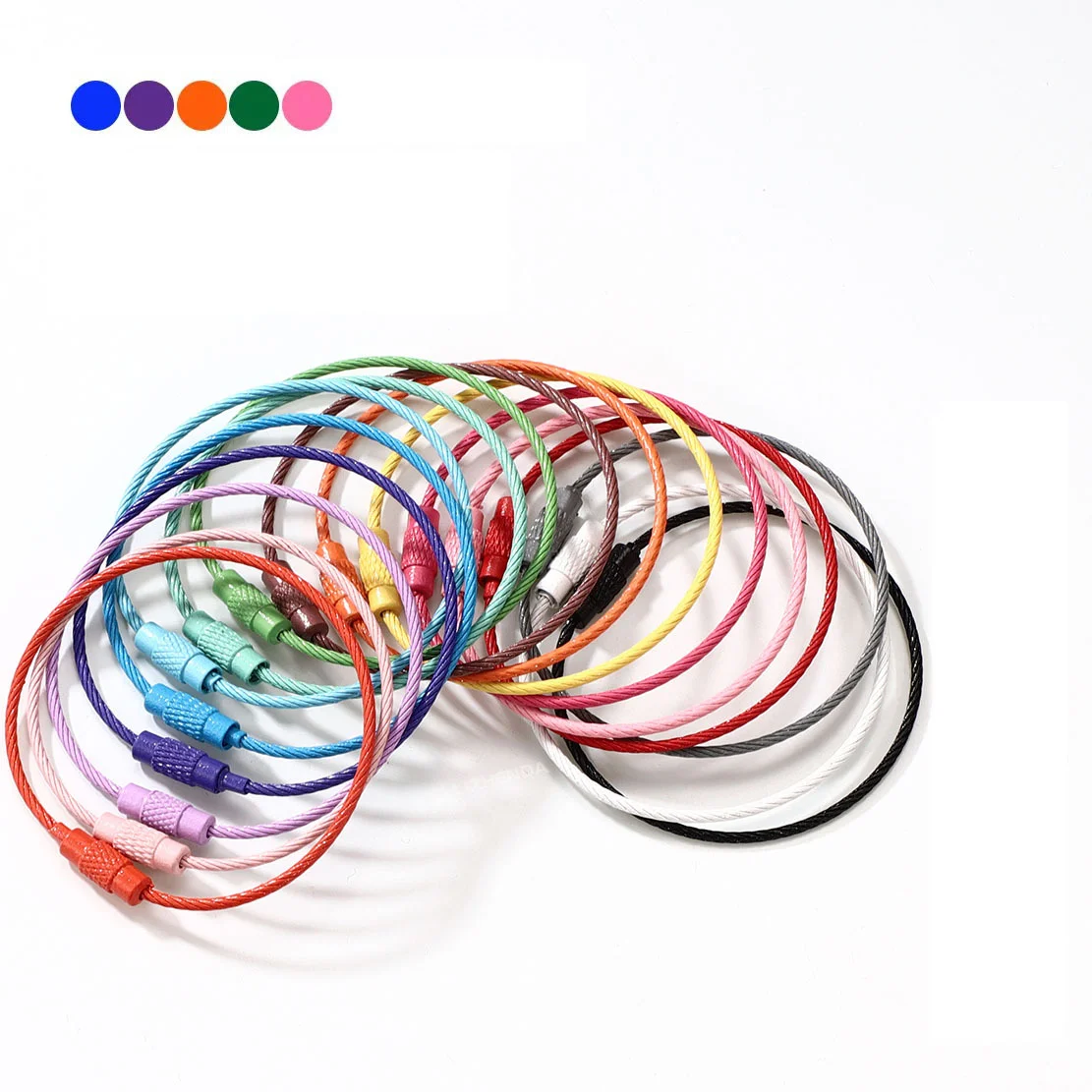 10pcs Colorful Stainless Steel Wire Keychain Cable Loop Set