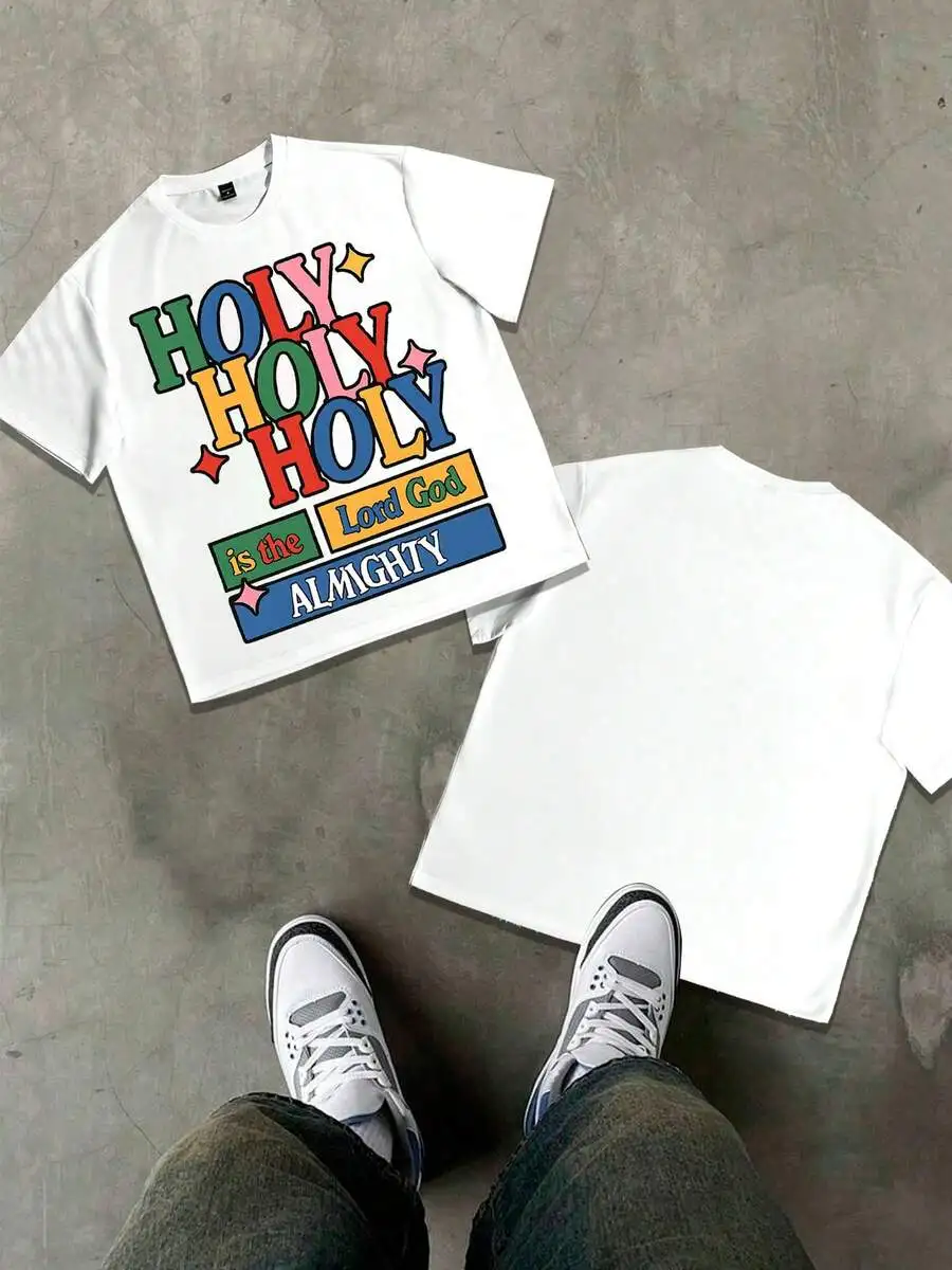 

Holy Holy Holy Graphic Tee Men Short Sleeve Round Neck Cotton Casual T-Shirt
