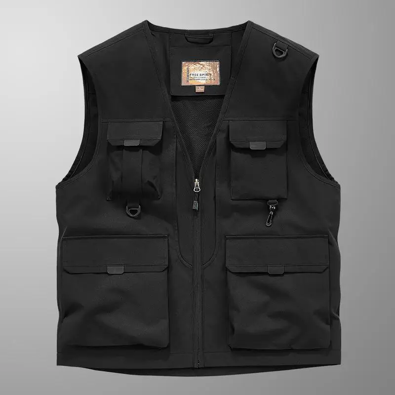 Outdoor Multi Pocket Quick Drying Fishing Vest Men Personalized Print Logo Hike Photography Waterproof Vest Oversize Sleeveless