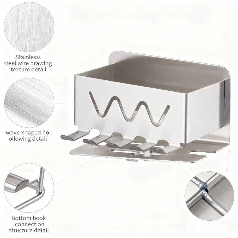 

Stainless Steel Toothbrush Holder Multi-Functional Bathroom Organizer with Hooks Wall-Mounted Dental Care Storage Rack