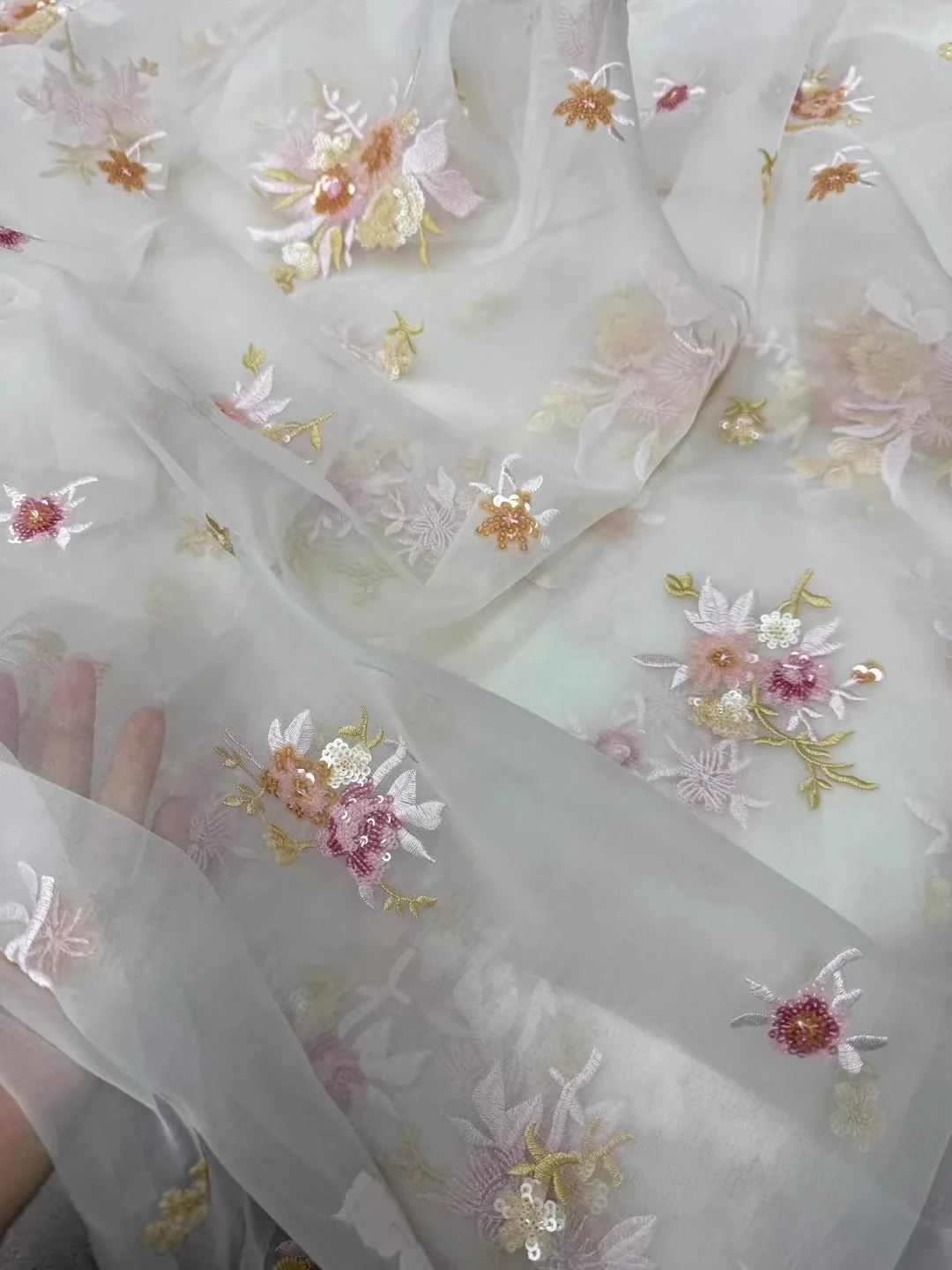 Summer New Sequined Embroidered Silk Ougen Silk Fabric Pure Silk Clothing Fabric Clothing Cardigan Fabric