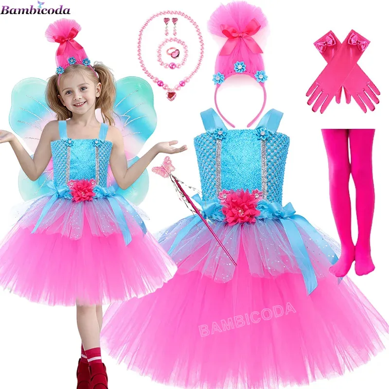 

Платье-пачка для тролей, костюмы принцессы с маком на день рождения для девочек, платья на Хэллоуин с волшебными эльфами, наряды феи с цветами для девочек, детская одежда