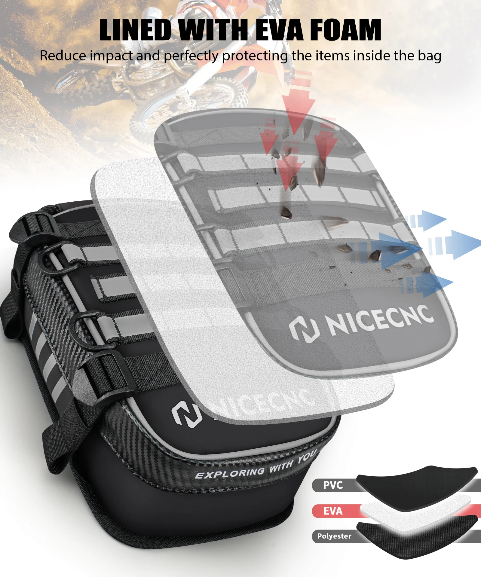 NICECNC Motorcycle Expandable Capacity Rear Mudguard Bag Universal For KTM EXC 300 Husqvarna TE 300 GasGas Beta Yamaha Honda