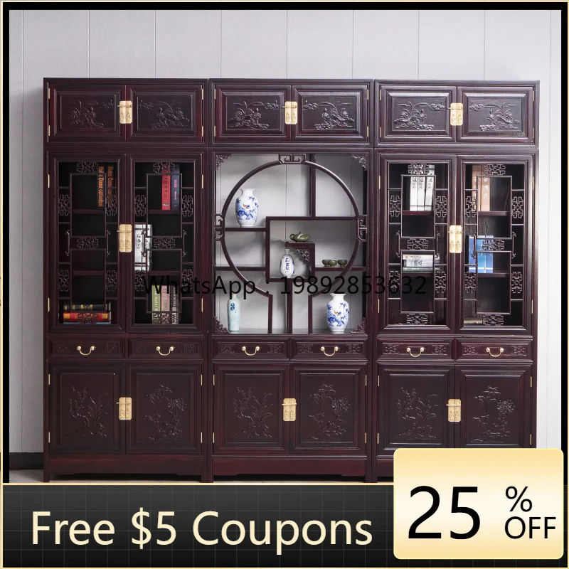 LYY Sandalwood Top Box Book Solid Wood Office Desk Set Classical Chinese Style Bookcase Wine Cabinet Wall-Mounted Floor-Standing