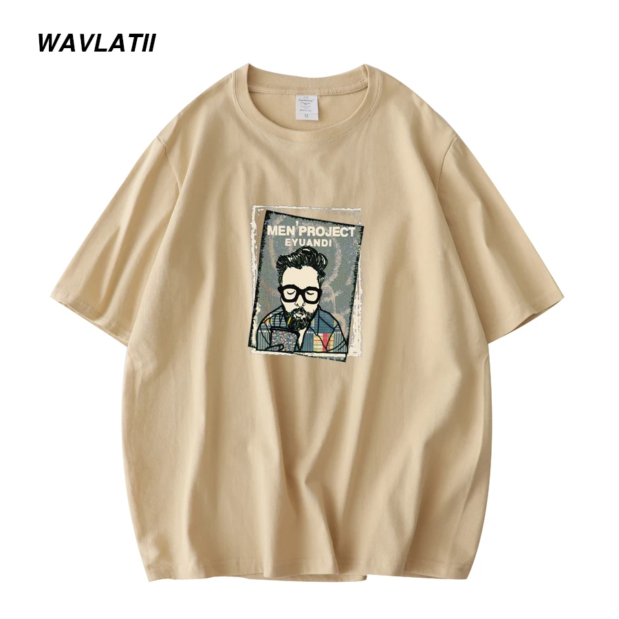 WAVLATII Men 2022 New Casual Summer T shirts Male Dark Green Cool Printed Cotton Short Sleeve Tees Tops WMT2201