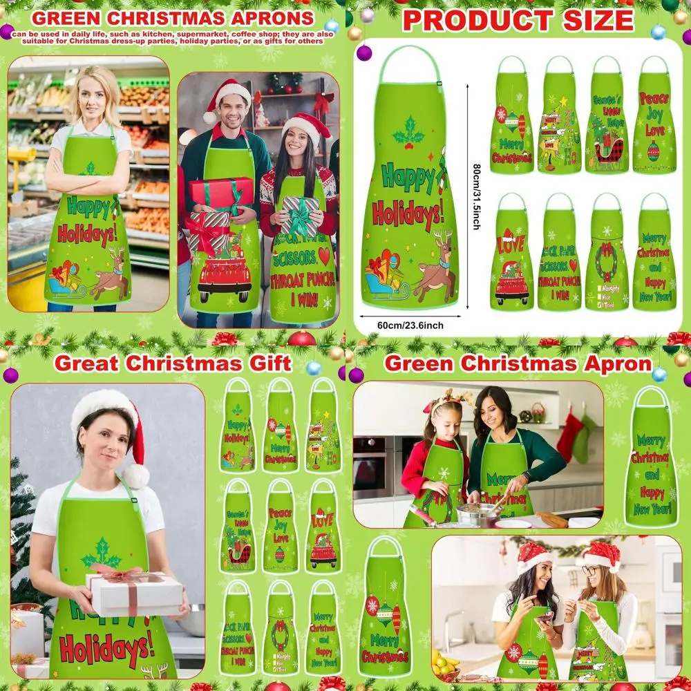

Bulk 9-Piece Christmas Apron Set for Adults, Adjustable Strap, Holiday Kitchen Cooking Aprons, Festive Xmas Party Wear